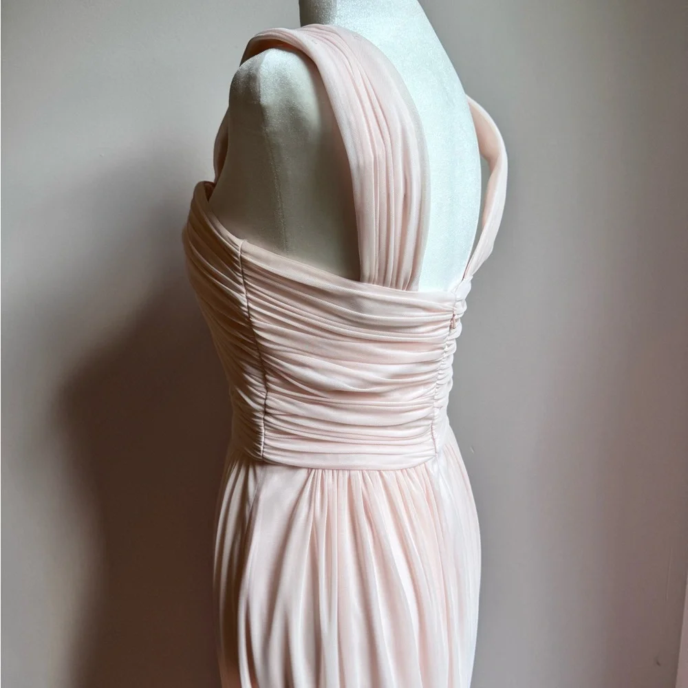 ALFRED SUNG Blush Pink Maxi Chiffon Sleeveless Halter Gown Size 6, Fit is Size 2 - Picture 5 of 8